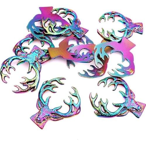 10pcs Alloy Rainbow Color Deer head Pendants Charms Elk Antlers Necklace Pendant DIY Accessories Necklace Jewelry