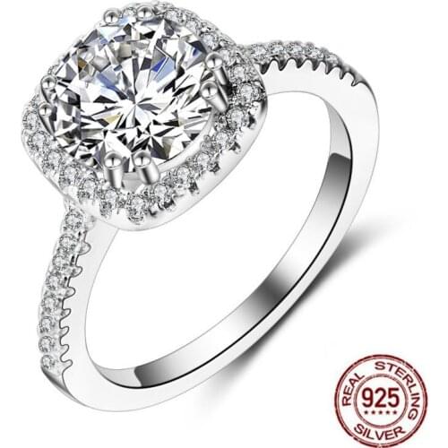 Luxurious 2ct 8mm AAAAA Cubic Zirconia Wedding Engagement Rings for Women S925 Silver Jewelry Bridal Ring