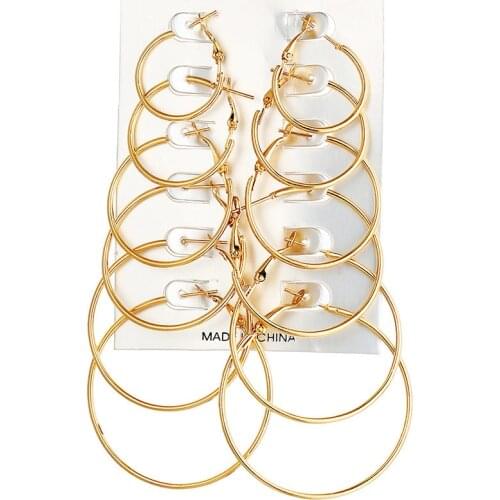 9 pairs/Set Gold Silver Color Big Small Hoop Earrings for Women Round Circle Loop Earring Set Female Fashion Jewelry Wholesale