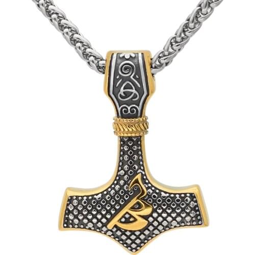 Nordic stainless steel axe odin wolf amulet talisman pendant necklace with Valknut Gift Bag