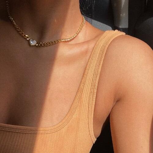 SRCOI Sparkling Clear Heart Zircon Heart Pendant Necklace For Women Vintage Fashion Love Chunky Chokers Temperament Jewelry New