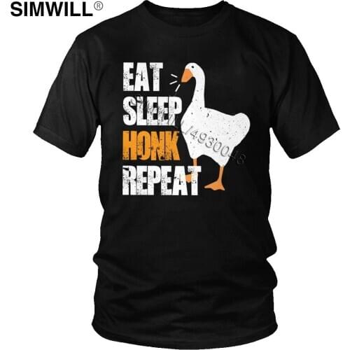 Funny Men T Shirt Eat Sleep Honk Tee Untitled Goose Game T-shirt Short Sleeved 100% Cotton Tshirt O-neck Trendy Clothing Gift