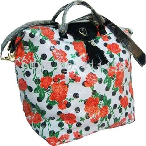 New Arrival White mit Red roses, black dots Weekend bag women travel bags carry on luggage duffle bags