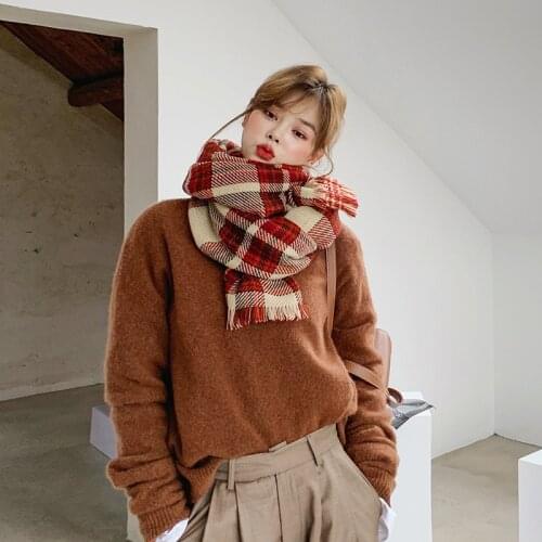 2021 Euro Fashion Plaid Soft Warm Blanket Scarf Autumn Winter Thick Shawls Cashmere-Like Long Scarf For Women Pashmina Cloak