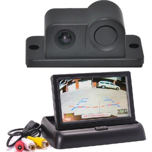 2 in1 LCD Display Car Reverse Radar Sound Alert Video Parking Sensor Camera Auto Rear View Camera 4.3" Foldable LCD monitor