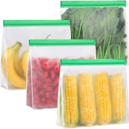 5pcs Fresh Food Storage Bag large size Silicone PEVA Leakproof Reusable Shut Containers Freezer Sandwich Ziplock