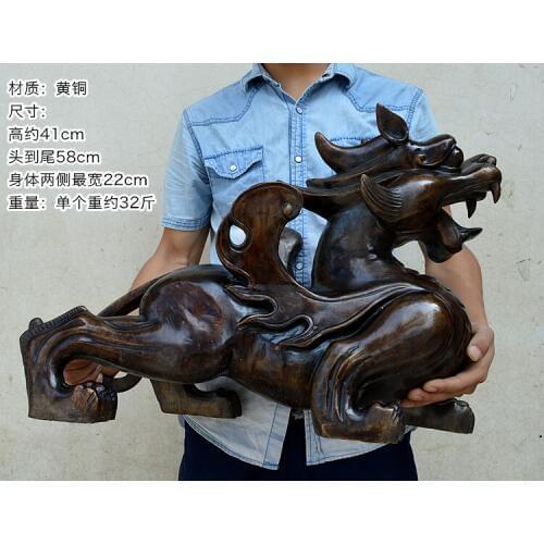 58CM large Huge -home Porch lobby efficacious Protection efficacious Mascot thriving business bronze dragon PI XIU FENG SHUI art