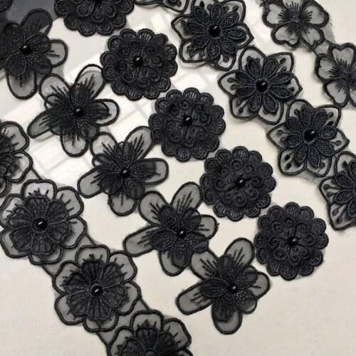 5Y/Lot Black flower lace fabric beaded lace ribbon for wedding dress accessories TX979