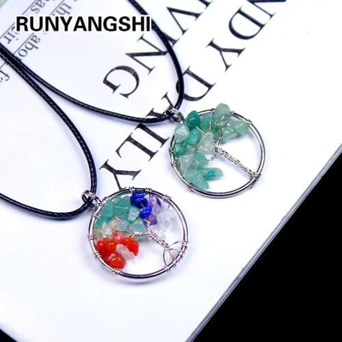 7 Chakra Stones Crystal necklaces Pendants Natural Stone Tree of Life Pendulum Pendant Necklace for Women Healing Reiki Jewelry