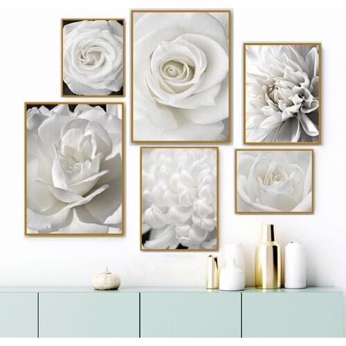 White Peony Rose Flower Simplicity Wall Art Canvas Painting Nordic Posters And Prints Plants Wall Pictures For Living Room Decor