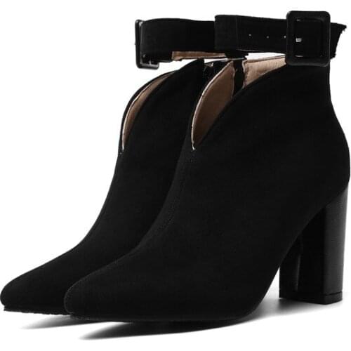 Big Size - boots women shoes ankle boots for women ladies boots Metal trim side zipper with belt buckle