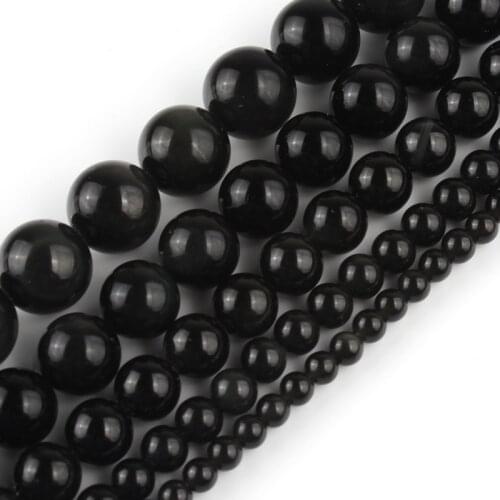 Natural Stone Beads Smooth Black Obsidian Round Loose Spacer Beads For Jewelry DIY Making Bracelet Necklace 15'' 4 6 8 10 12mm