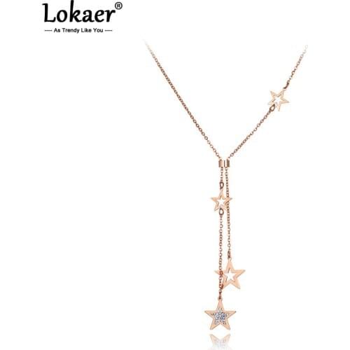 Lokaer Original Titanium Stainless Steel Clay CZ Crystal Star Choker Necklaces For Women Trendy Charm Pendant Necklace N19199