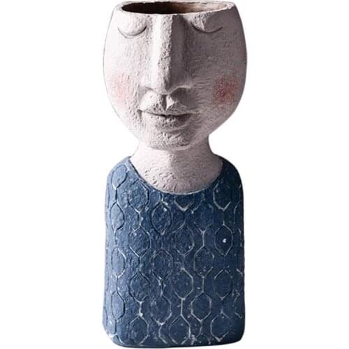Art Portrait Flower Pot Vase Sculpture Resin Face Family Flower Pot Handmade Gar