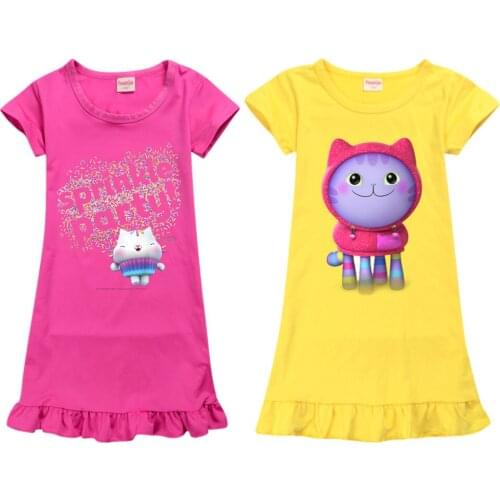 Sprinkle Party Flower Girl Dress Girls Nightdress Clothes Gabby Cats Summer Nightgown Short-sleeved Pajamas Children Home Wear
