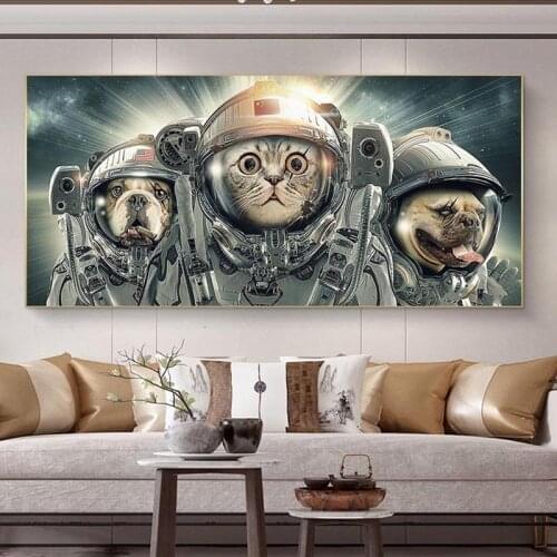 Home Decor Astronaut cat Space Oil Painting Canvas Wall Pictures for Living Room Posters and Prints Home Decor