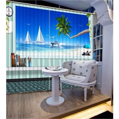 Home Bedroom Decoration Fashion Customized 3D Curtain Mediterranean Style Curtains For Bedroom Blackout Shade Window Curtains