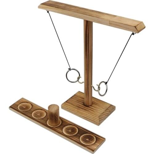 Ring Toss Games for Kids Adults Handmade Wooden Hook and Rings Throwing Games with Ladder Bundle Set for Party Parent