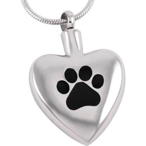 IJD8379 Black Pet Dog/Cat Paw Print In My Heart Stainless Steel Ashes Holder Keepsake Memorial Urn Necklace Ashes Jewelry Women