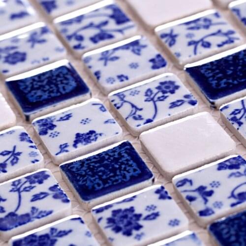 Ceramic blue and white porcelain mosaic HMCM1034 for mesh backing bathroom wall floor kitchen backsplash