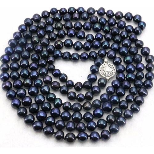Beautiful NEW Natural Black Pearl 7-8mm customized length 52 inches Handmade Necklace