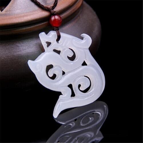 Natural Afghanistan White Jade Hand Carved Antique Dragon Pendant Men or Womens Jade Pendant Necklace Healing Jewelry Dropship