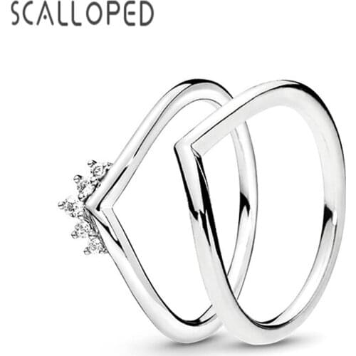 SCALLOPED Fashion Wishbone Love Rings Brilliant Cubic Zircon Original Fine Women Engagement Jewellery Anniversary