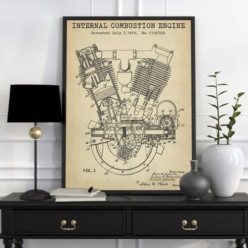 Spacke De Motor Blueprints Print Twin Poster Motorcycle Engine 1914 Patent Canvas Painting Garage Wall Decor Wall Decor
