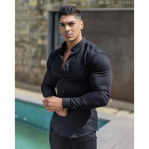 Mens Super Slim Fit Long Sleeve Easy Care Shirt Formal Business Office/Working Wear Solid Turn-down Collar Social Dress Shirts