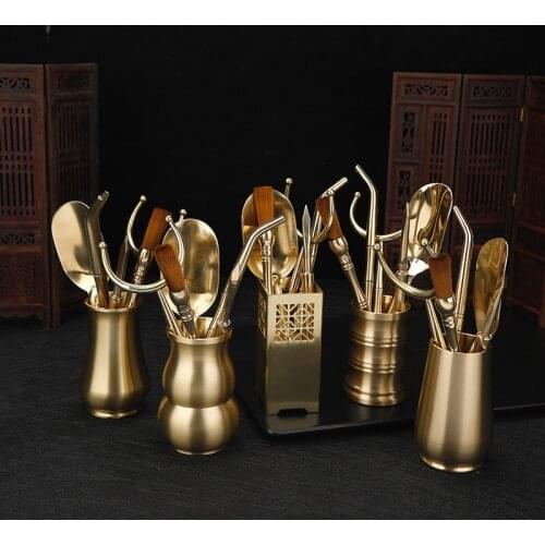 Pure copper tea ceremony Six Gentlemen suit kungfu tea set accessories 6 gentlemen tea clip tea making tool tea knife spoon cup