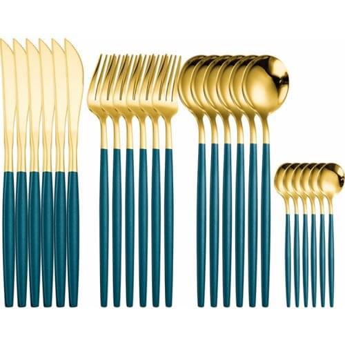 Mirror Green Gold Tableware Set Luxury Cutlery Stainless Steel Dinnerware Set Western Flatware Dessert Knife Kitchen Utensils