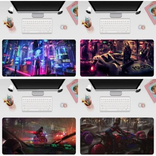 Cyberpunk Neon Motorcycle Biker Girl Large Mouse Pad Gaming Mousepad Anti-slip Natural Rubber Locking Edge Gaming Mouse Mat