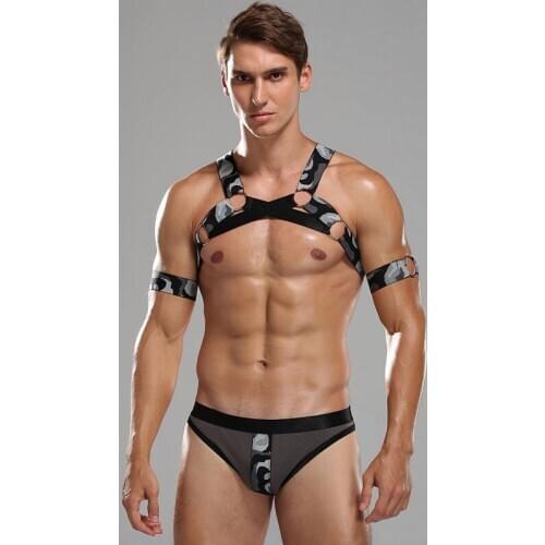 New Style Men Camouflage Halter Chest Harness Metal Ring Fetish Bondage Hot Erotic Cosplay Lingerie Porno Set Sexy Fancy Costume