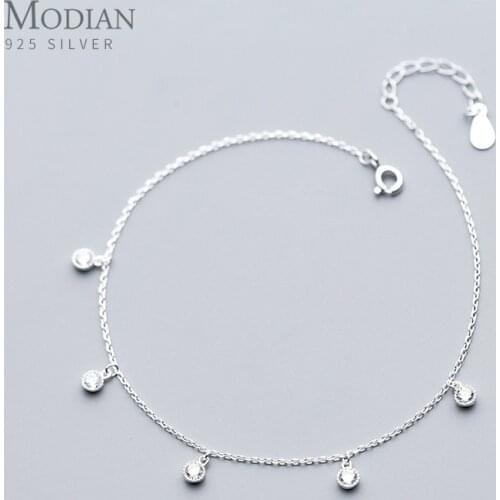 Modian Simple Essential Bead Link Anklets 925 Sterling Silver Clear CZ Bracelet for Foot Jewelry Silver Female Leg Chain NEW