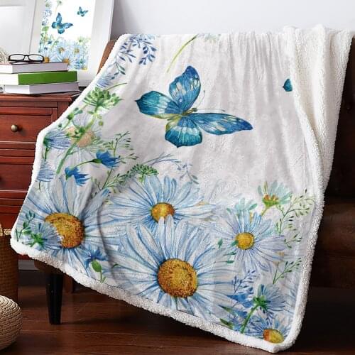 Watercolor Flowers Butterfly Dragonfly Throw Blanket Soft Fleece Blankets Winter Blanket Portable Picnic Blankets Bedclothes