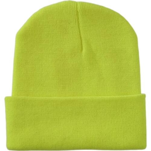 Plain Knit Skull Hats Men Women Cuffed Beanie Cap Stretchy Lightweight Acrylic Yarns Neon Yellow Neon Green Orange Brown Black