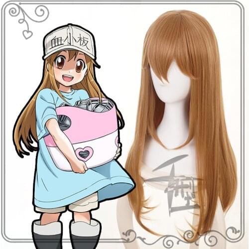 Cells at Work Hataraku Saibou Platelet Long Straight Brown Cosplay Wig + Wig Cap