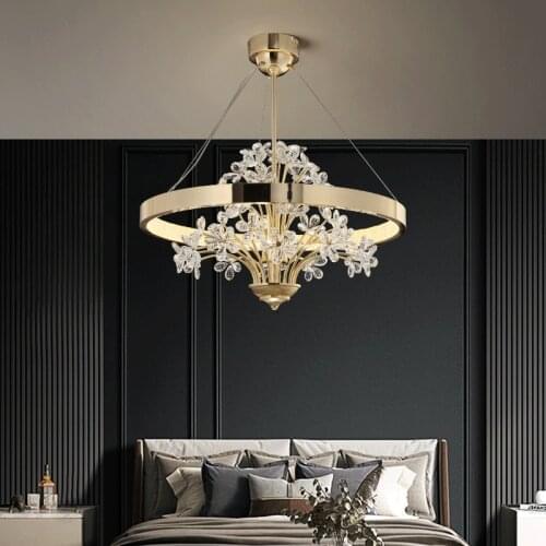 Luxury LED Copper Chandelier Postmodern Living Room Dining Room Bedroom Creative Villa Lobby Personality Crystal Hanging Lights