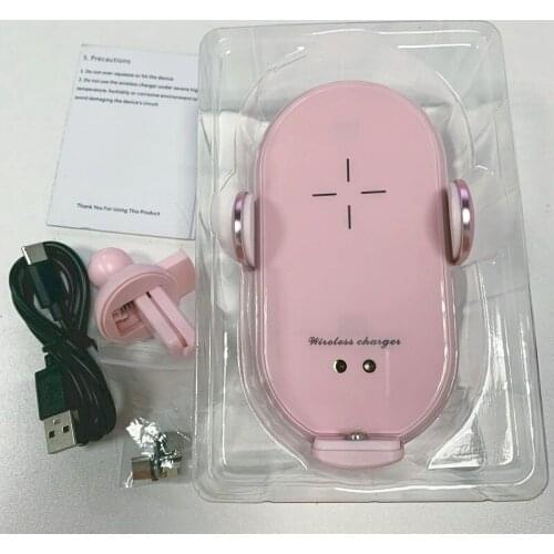 Pink Wireless Car Charger Intelligent Infrared Induction with 3 Magnetic Heads for All Smart Phones Car Accessories