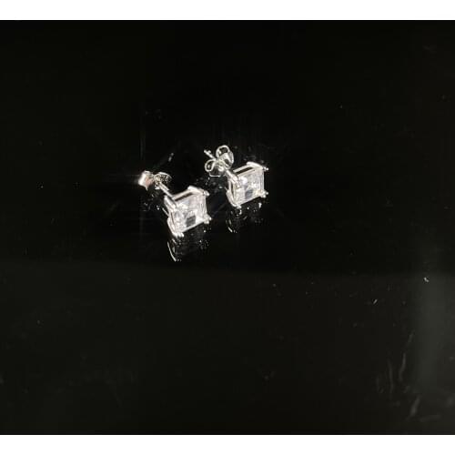 Solid 925 Silver Princess Cut Diamond Earrings Pair