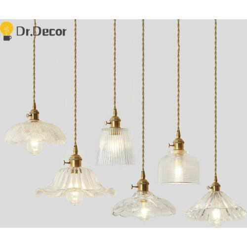 Nordic Glass Pendant Lights Lighting Living Room Bedroom Restaurant Cafe Kitchen Copper Base Hanging Lamp Home Deco Pendant Lamp