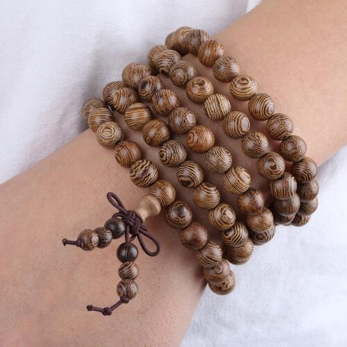 SUNYIK 8mm 108 Chicken Wing Wood Buddhist Buddha Meditation Prayer Beads Mala Bracelet Necklace
