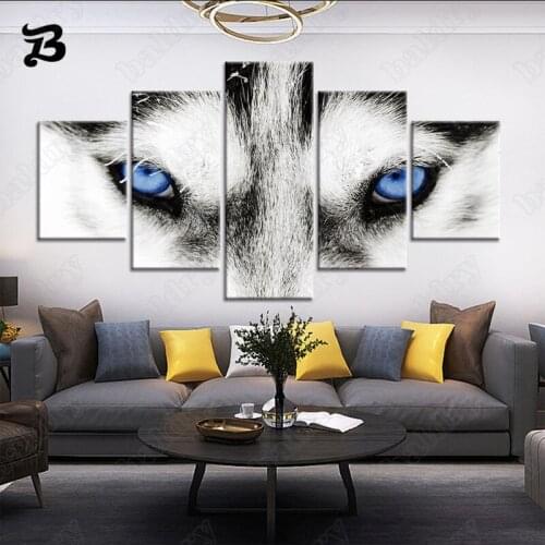 Creative Animal Canvas Painting 5 Pieces Abstract Wolf Eyes Paintings Canvas Posters Prints Decorative Wall Pictures Home Decor