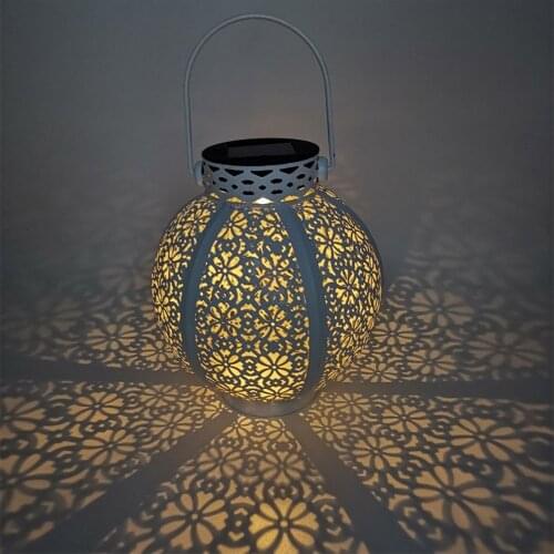 Outdoor Solar LED Iron Art Hollow Lantern Light Practical Durable Multi-functional Handheld Hanging Projector Lamp