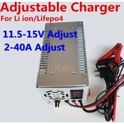 DIY 2A to 40A Current Adjustable Charger 11.5V to 15V Voltage Adjust 12.6V Li ion and 14.6V Lifepo4 Battery Fast Charger