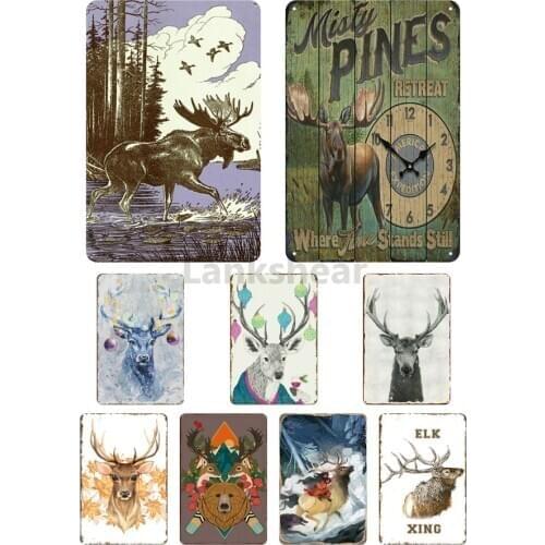 Vintage Man Cave Poster Hunting Deer Grizzly Geese Bear Dogs Moose Metal Tin Signs For Club Farm House Decor Hunt Wall Plaque