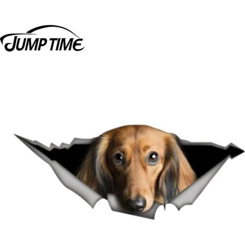 Jump Time 13cm x 4.8cm Red long-haired dachshund deca 3D Pet Graphic Vinyl Decal Car Window Laptop Bumper Car Stickers