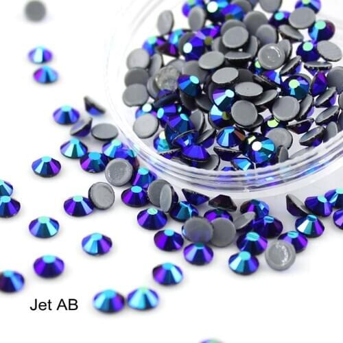 Top quality Jet AB Hot Fix Rhinestone SS16-SS20(3.8-5.0mm) Crystal glass Iron On Rhinestone for clothes wedding decoration