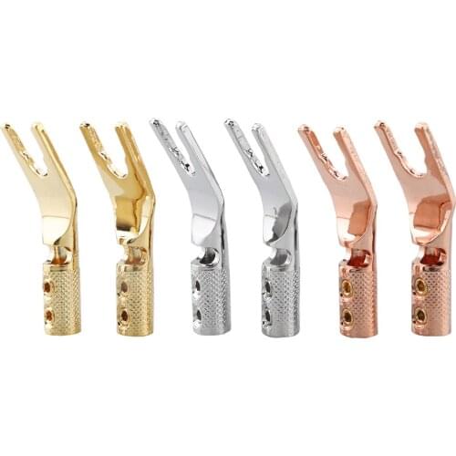 4PCS Audiocrast pure copper Y Spade Connector plug,Rhodium plated Fork connectors plug,loudspeaker cable connector plug ,speaker