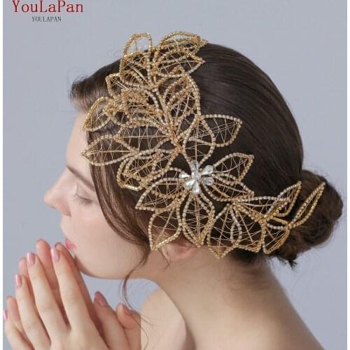 YouLaPan HP256 Bride Handmade Headdress Wedding Hair Tiara Rhinestone Chain Leaf Wedding Jewelry Hair Accessory Hair Ornaments